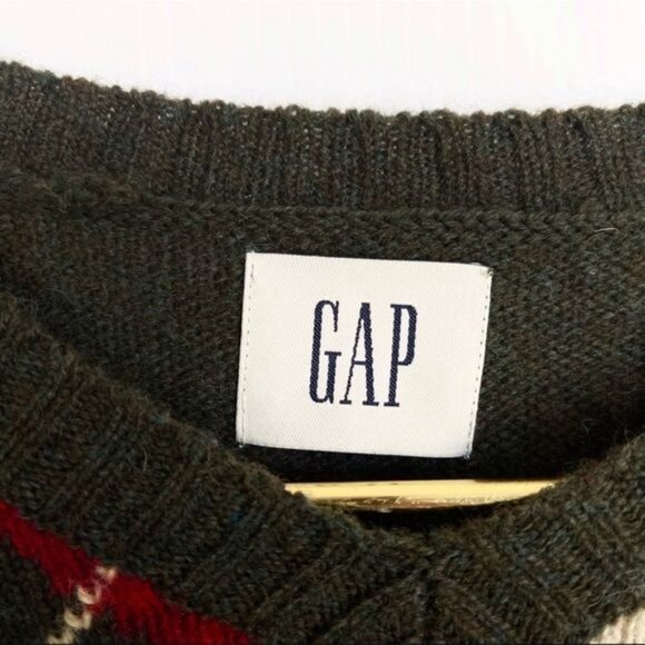 GAP 100% wool Green Classic Argyle V-Neck Grandpa’s Sweater XL - Picture 5 of 8